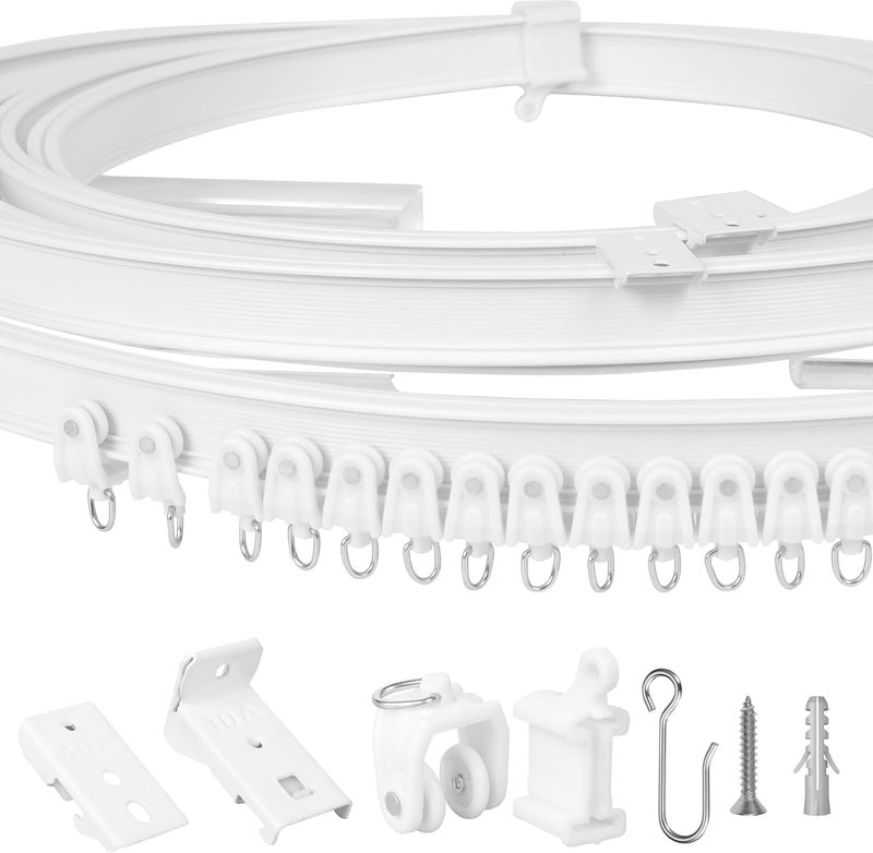 BRE Flexible Ceiling Curtain Track System – 12ft Bendable Ceiling Mounted Curtain Rail for Room Divider, Bay Window, RV, Corner or Angled Ceiling – Sliding Track Kit with Gliders, Hooks & Brackets - White - Image 1